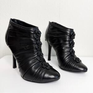 CHANEL Camellia Flower Ankle Boots Cap Toe Size 37.5